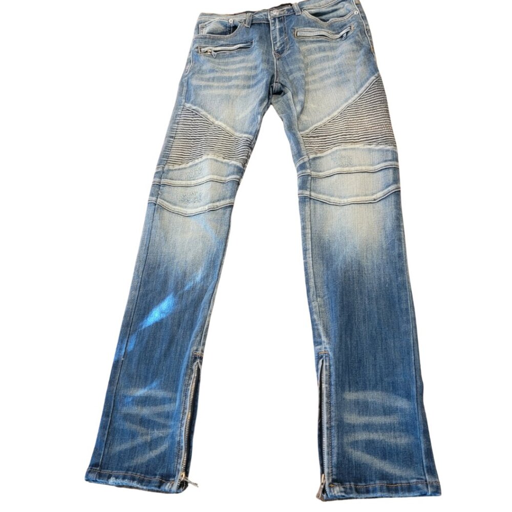 Men's Forever 21 Stacked Skinny Zip Leg Closure Blue Jeans - Picture 1 of 14